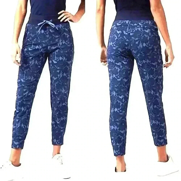 Athleta Trekke North Blue Floral Drawstring Mid-Rise Full Length Jogger Size 4 - Picture 2 of 15